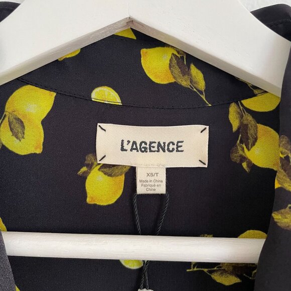 L'Agence Lemon Print Cameron Long Maxi Shirt Dress Silk Sz XS - Picture 4 of 8